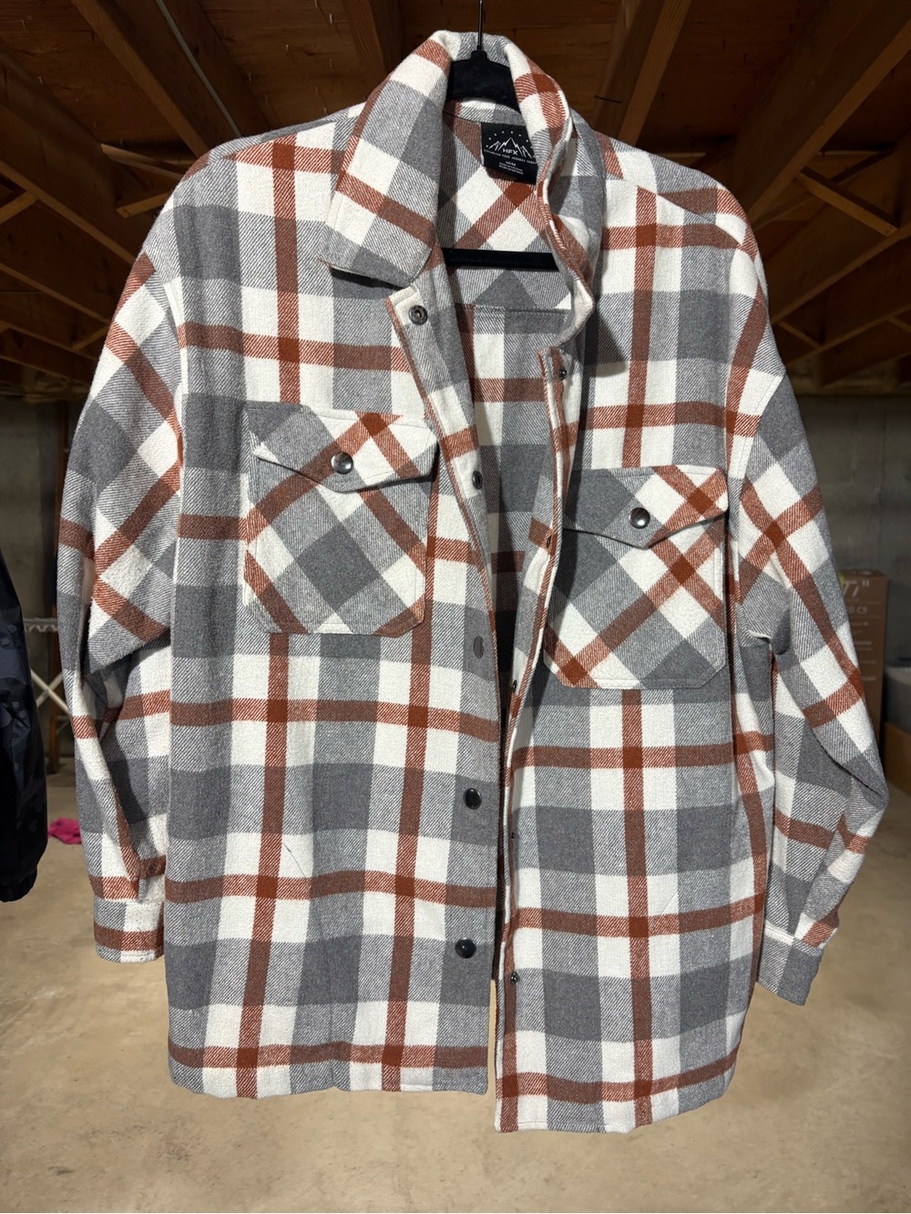 Women’s Plaid Button-Up Shacket - Gray, White & Brown